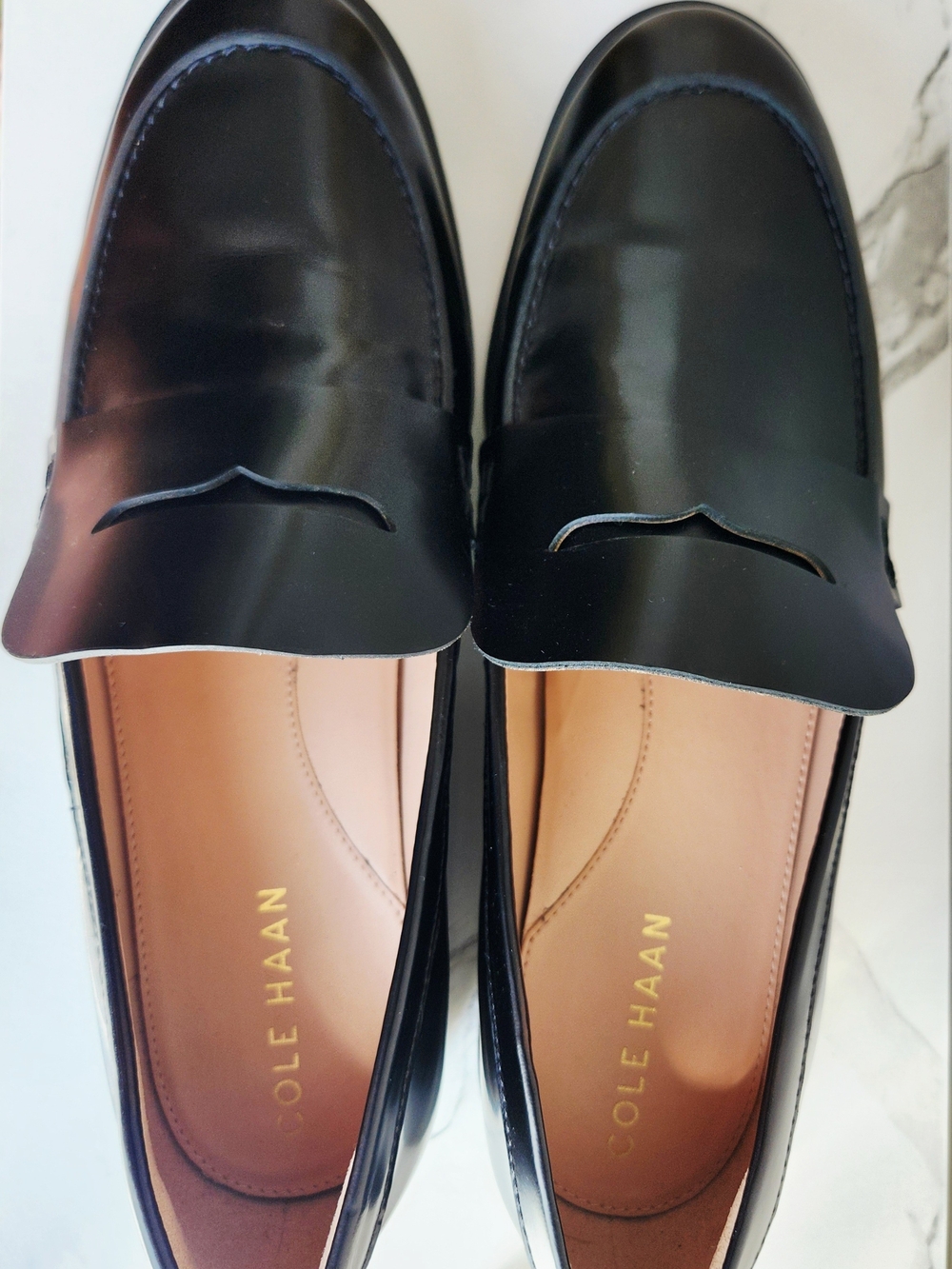 Cole Haan Black Shiny Leather Penny Loafers - Picture 2 of 3